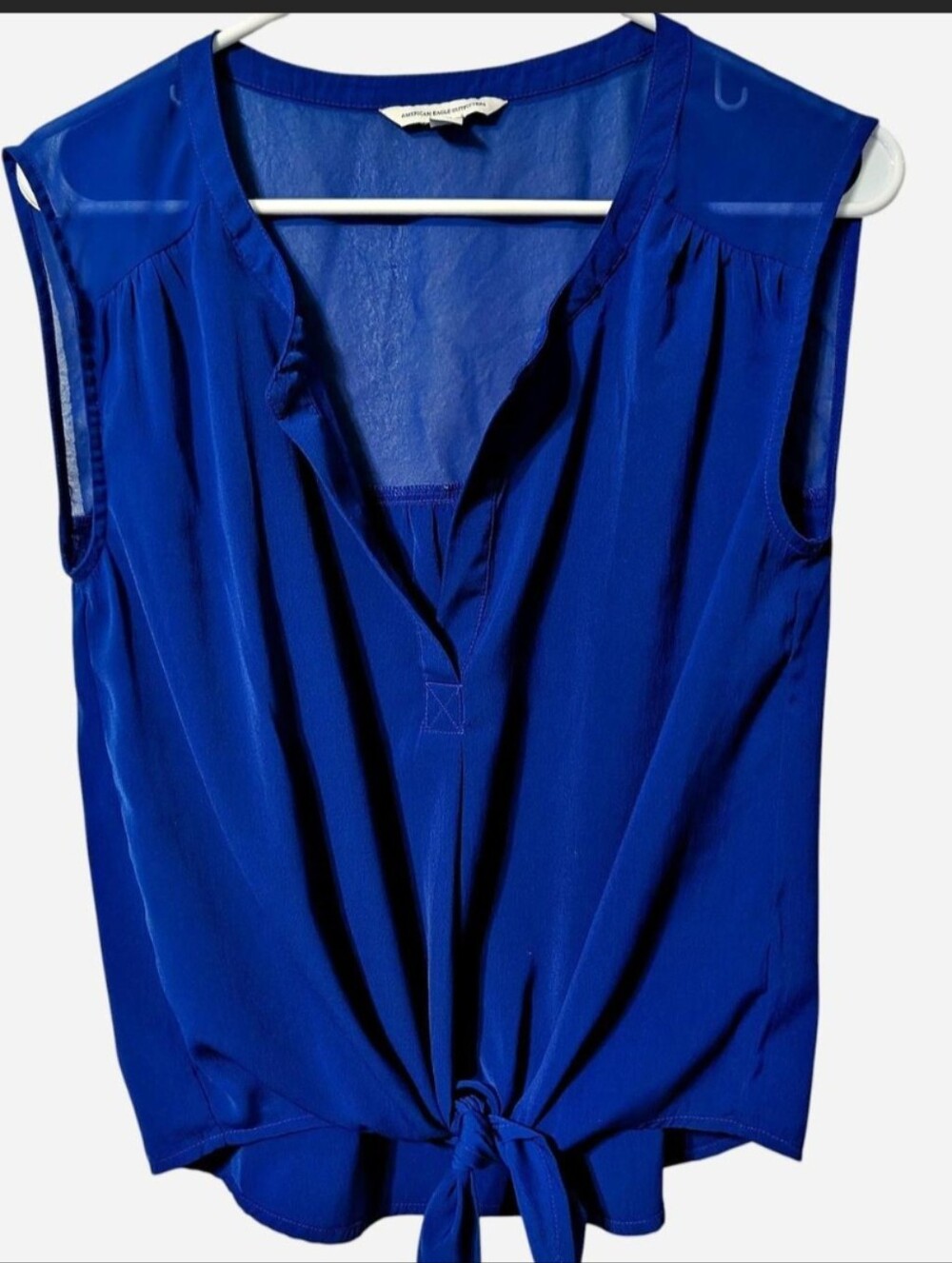 Express Royal Blue Tie-Front Semi-Sheer Sleeveless Cropped Blouse, Size S